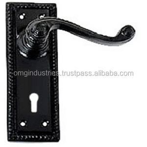 Cast Iron Black Lever Lock on Plate Door Handle