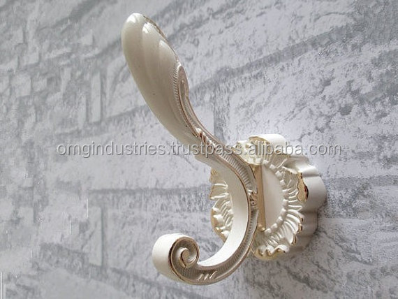 OMG Industries Cast Iron Double Wall Hook Coat Decorative and Antique style wall and Hanger Hook white ceramic wall coat hook