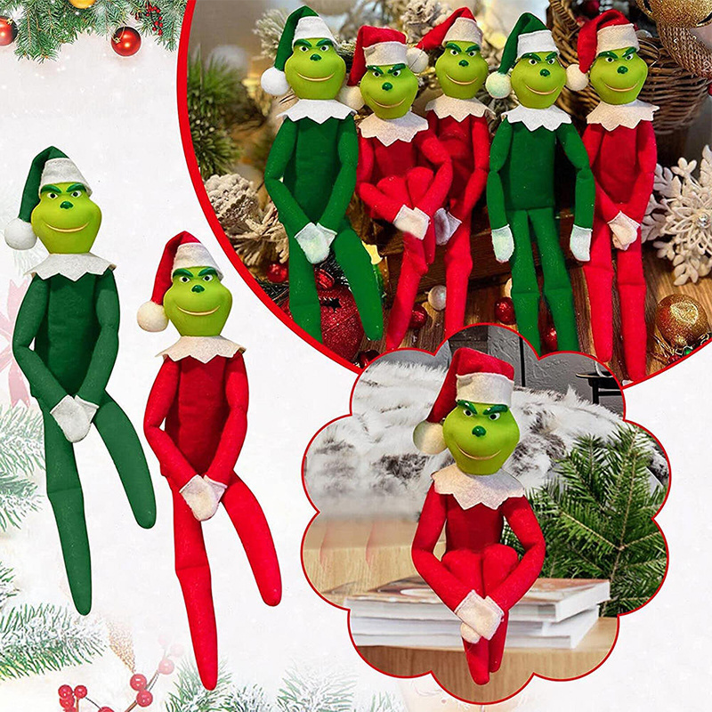 Christmas Green Fur Monster Grinch Elf Decoration Halloween Pumpkin Elf Decoration