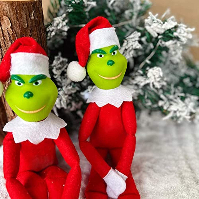 Christmas Green Fur Monster Grinch Elf Decoration Halloween Pumpkin Elf Decoration