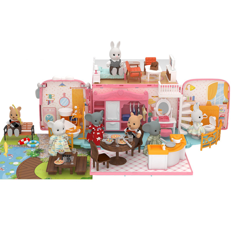 Children's Bus Toy House Transformation RV Versatile House Girl Doll House