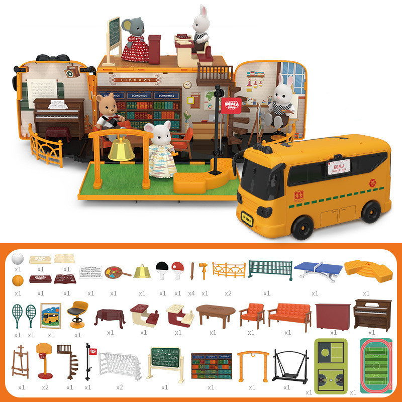 Children's Bus Toy House Transformation RV Versatile House Girl Doll House