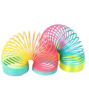 Wholesales 1 piece of rainbow circle fun early education folding plastic spring coil toy 8.7*9cm