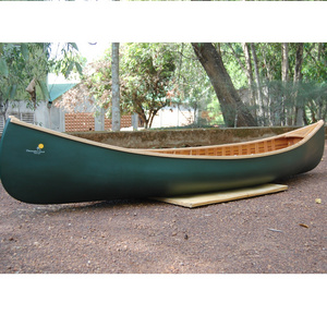 Green Cedar strip canoe with Ribs Curved Bow 10'  with canoe paddle for lake handcrafted wooden boat kayak canoe for sale