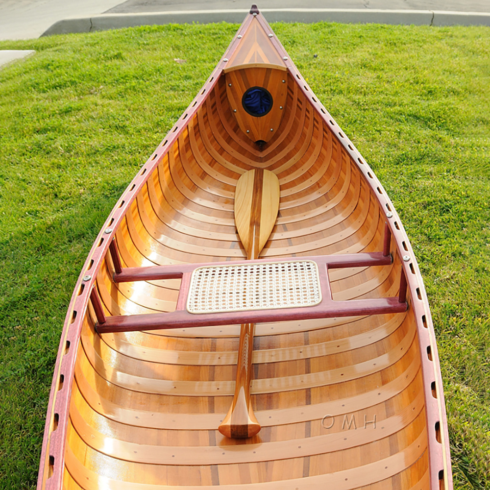 Cedar strip canoe With Ribs Curved bow 10' with canoe paddle for lake handcrafted wooden boat kayak canoe for sale