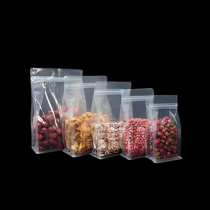 Clear Matt Resealable Flat Bottom Stand Up Pouch With Zip Lock 8 Sides Seal Plastic Packaging Bag with zipper