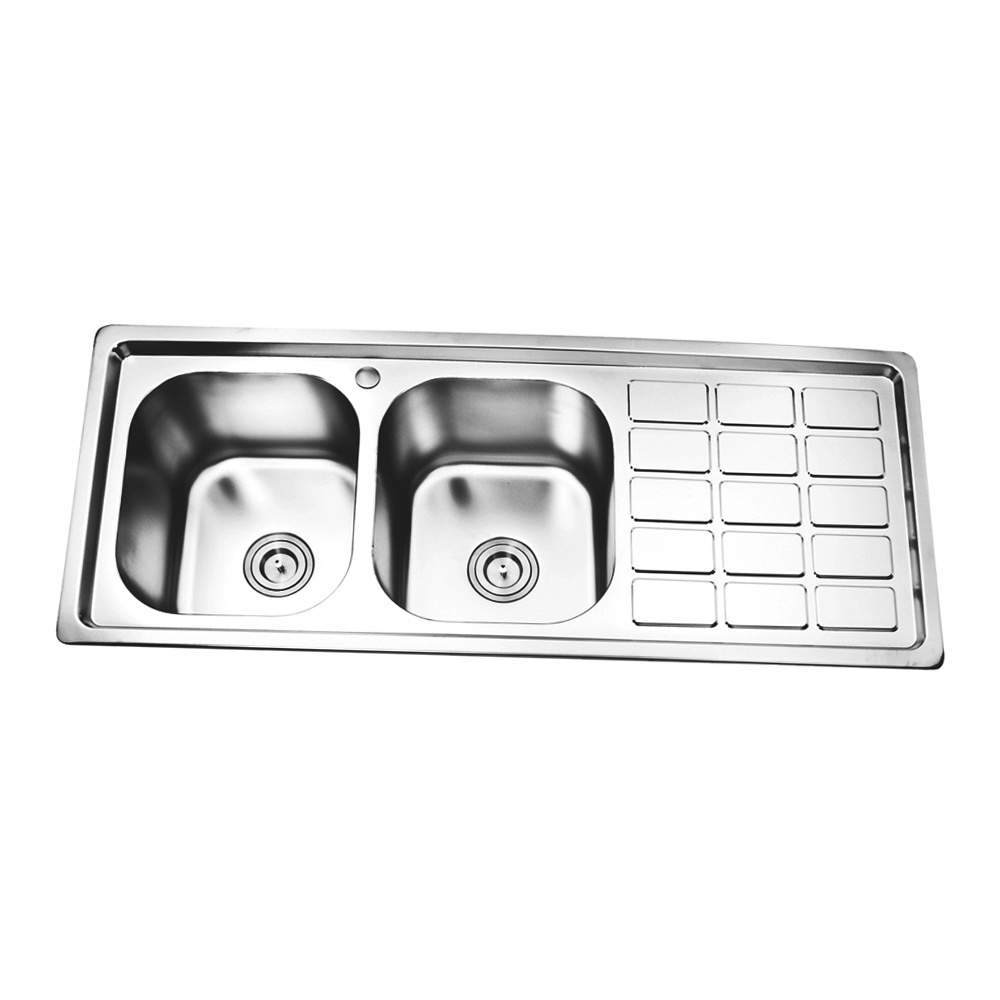 GALENPOO Double basin stainless steel kitchen sink 201 stainless steel undermount sink with drain board