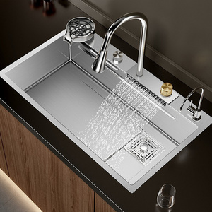 rubinetto del lavello Trends Metal Grey black Stainless Steel Kitchen Sink Sets with Flying Rainfall Faucet