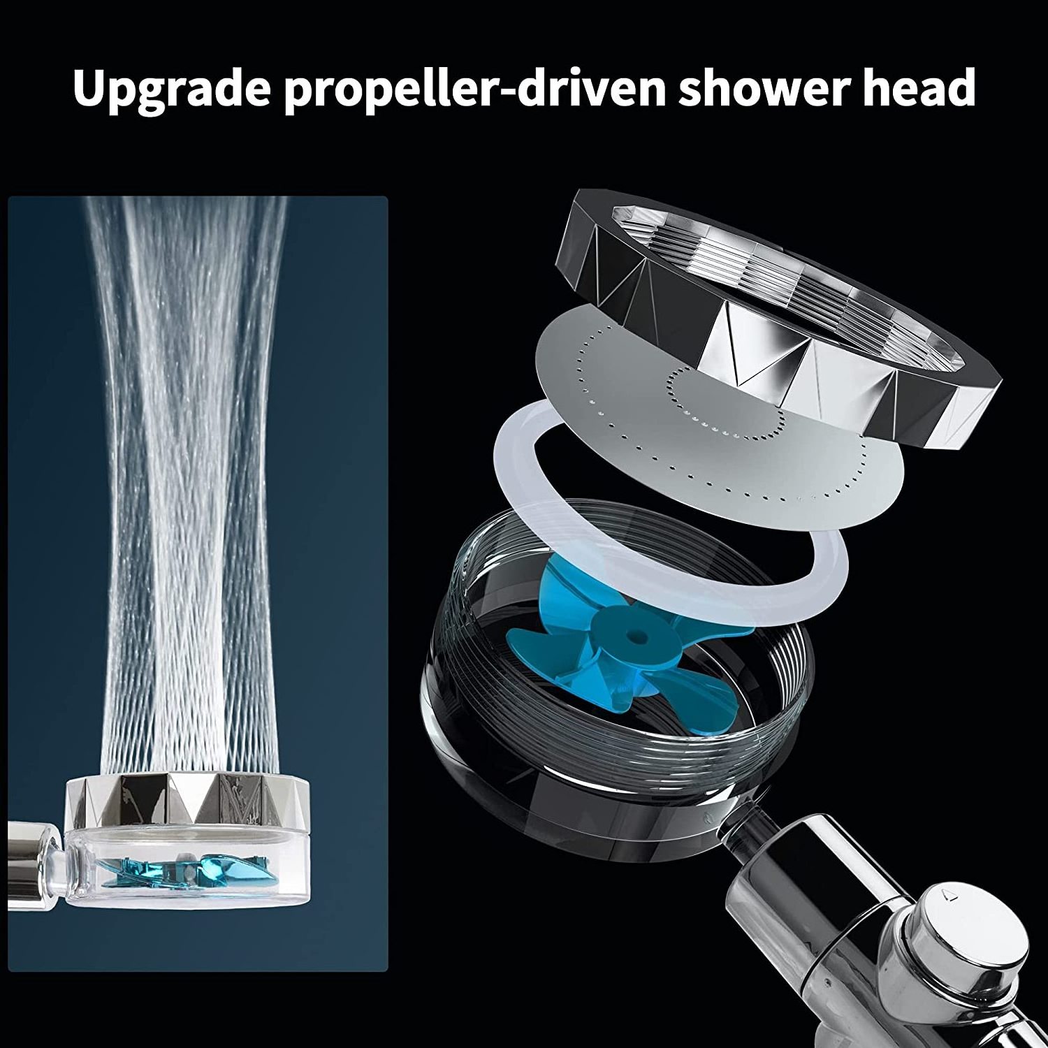 High Pressure Hydro Jet Turbocharged Handheld Turbo Fan Shower heads Kit with 3 Filters