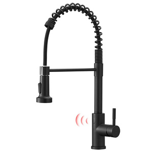 Hands-Free Single Handle Motion Sensor Smart Black Touchless Spring Kitchen Sink Faucet with Pull Down Sprayer