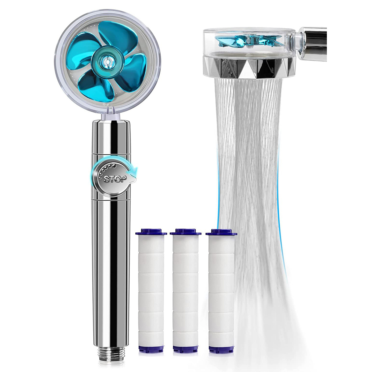 High Pressure Hydro Jet Turbocharged Handheld Turbo Fan Shower heads Kit with 3 Filters