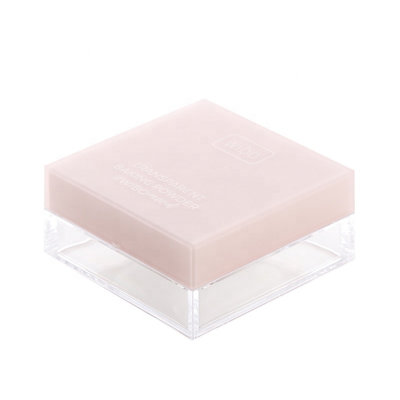 Pink square facial powder packaging box with sifter custom plastic loose powder case empty loose powder container