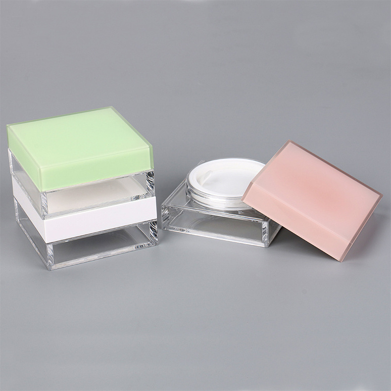 Pink square facial powder packaging box with sifter custom plastic loose powder case empty loose powder container