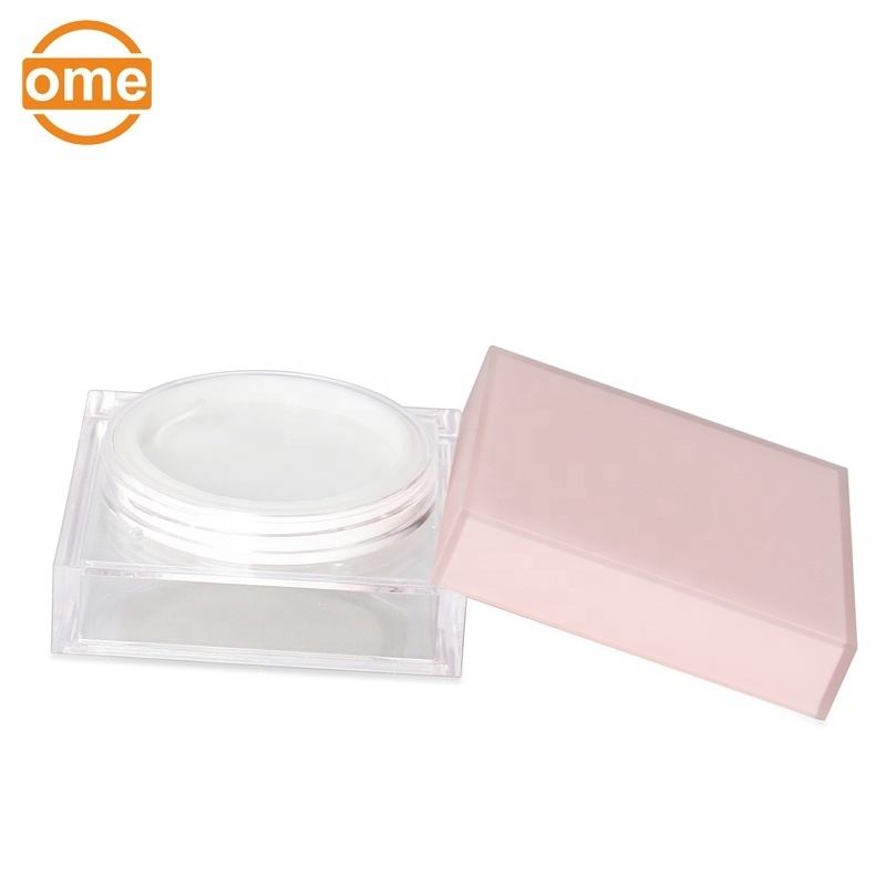 Pink square facial powder packaging box with sifter custom plastic loose powder case empty loose powder container