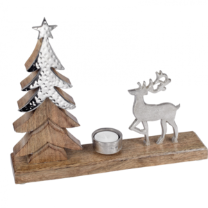 Christmas Tealight Candle Holder With X-Mas Tree And Silver Reindeer For Fall Season Decoration