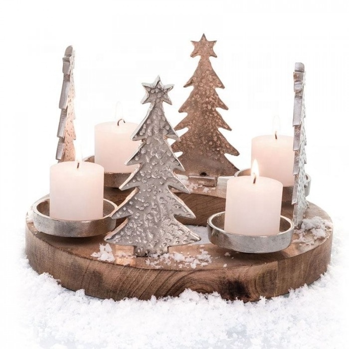 Christmas Tealight Candle Holder With X-Mas Tree And Silver Reindeer For Fall Season Decoration