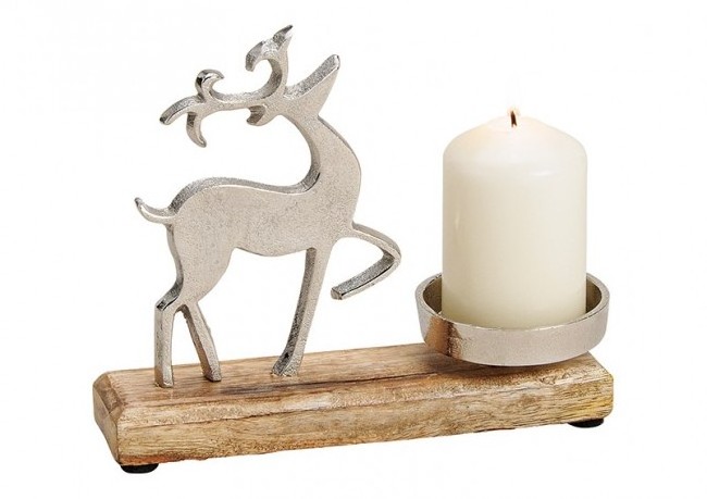 Christmas Tealight Candle Holder With X-Mas Tree And Silver Reindeer For Fall Season Decoration