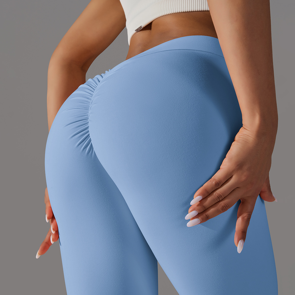 Custom Wholesale V Cut Waist Scrunch Butt Leggings No Camel Toe V Back Yoga Pants Sexy Leggings for Women