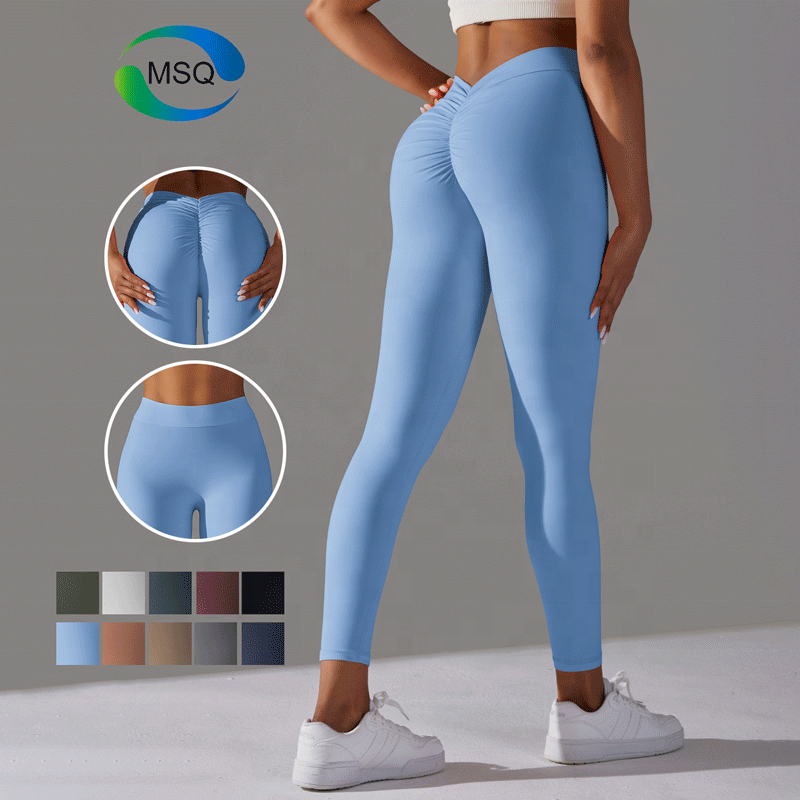 Custom Wholesale V Cut Waist Scrunch Butt Leggings No Camel Toe V Back Yoga Pants Sexy Leggings for Women