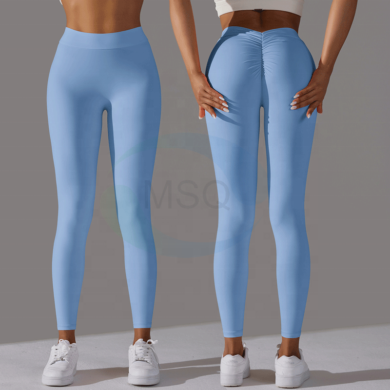 Custom Wholesale V Cut Waist Scrunch Butt Leggings No Camel Toe V Back Yoga Pants Sexy Leggings for Women