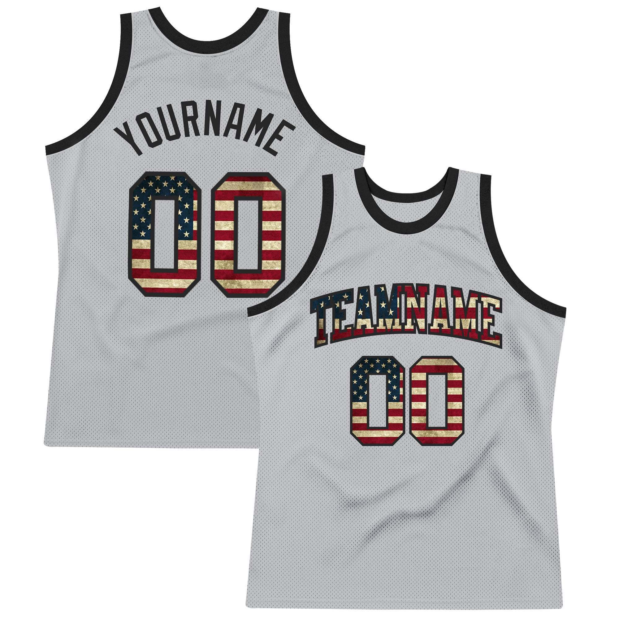 Custom Basketball Jerseys 4th Of July USA Patriotic Gray Vintage American Flag-Black Basketball Jersey