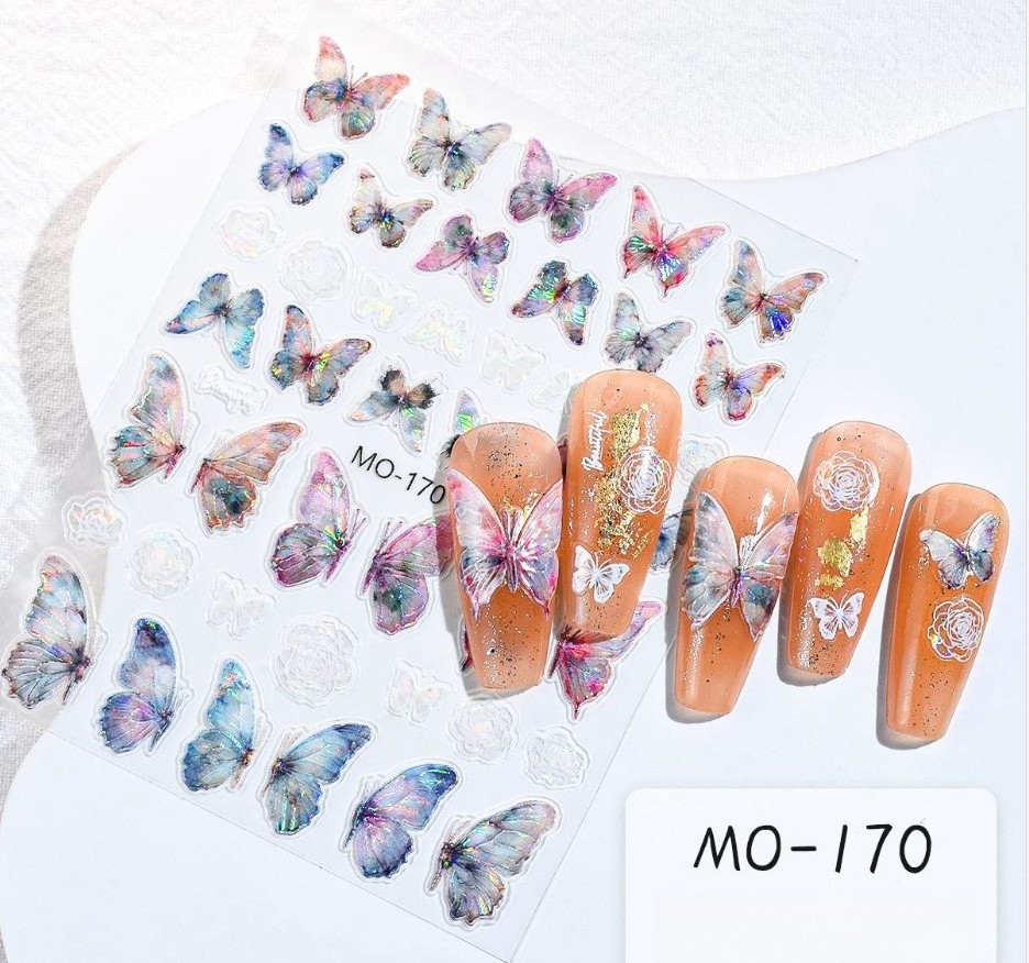 Rose Butterfly Nail Sticker with Back Glue 3D Relief Nail Sticker