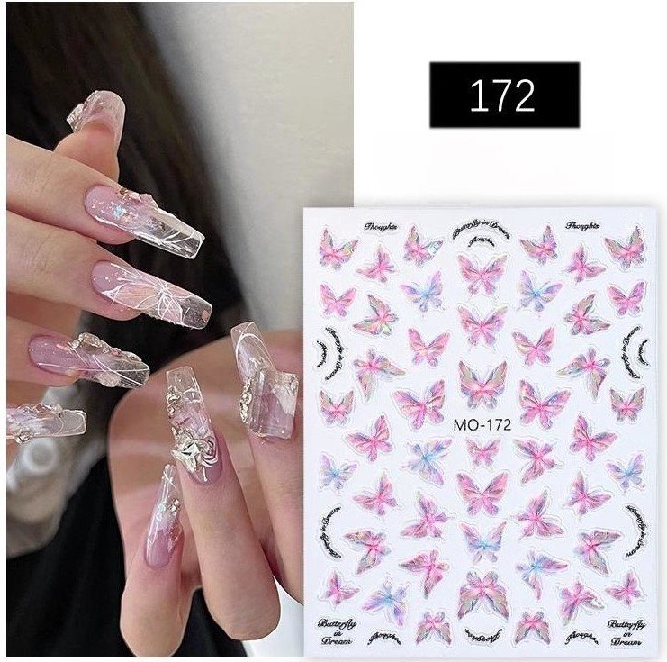 Rose Butterfly Nail Sticker with Back Glue 3D Relief Nail Sticker