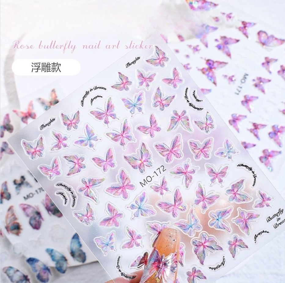 Rose Butterfly Nail Sticker with Back Glue 3D Relief Nail Sticker