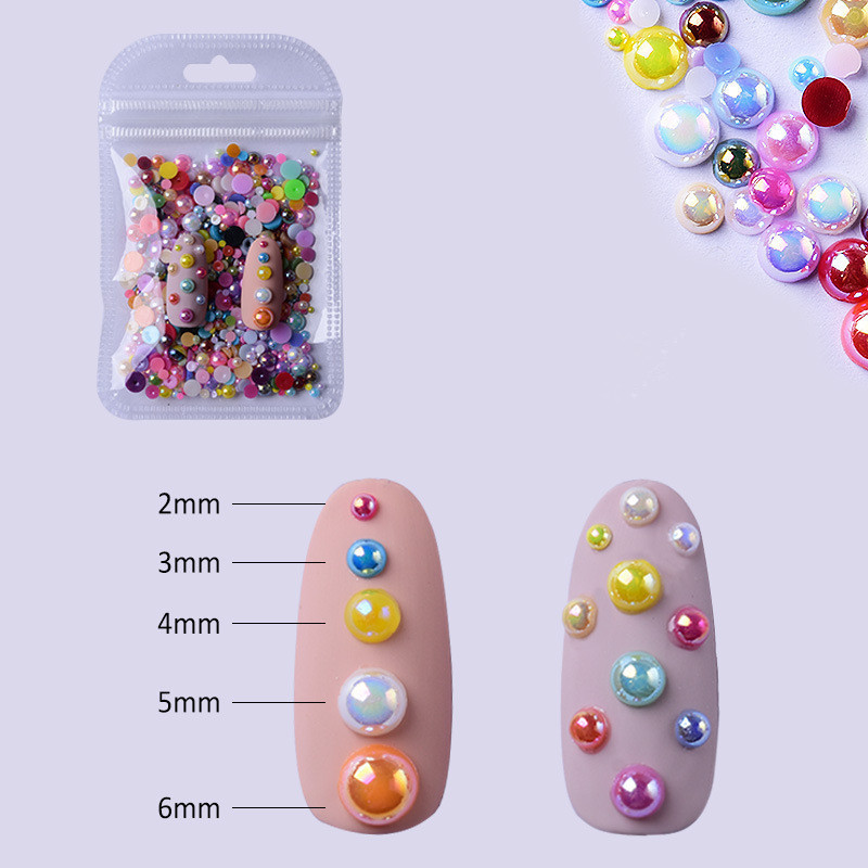 Misscheering Half Round Pearls Colorful Mixed Flatback  Loose White Glue On Resin Beads DIY Jewelry Making Nails Art