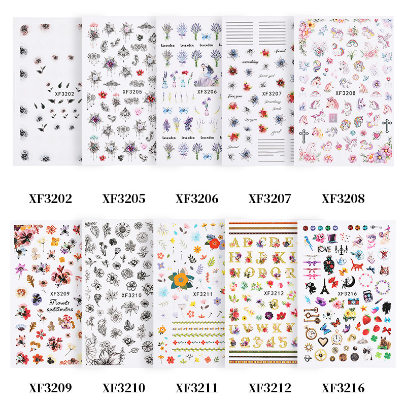 Misscheering  3D Nail Sticker Summer Flower Flamingo Design Stickers for Nails Adhesive DIY gel Nail stickers