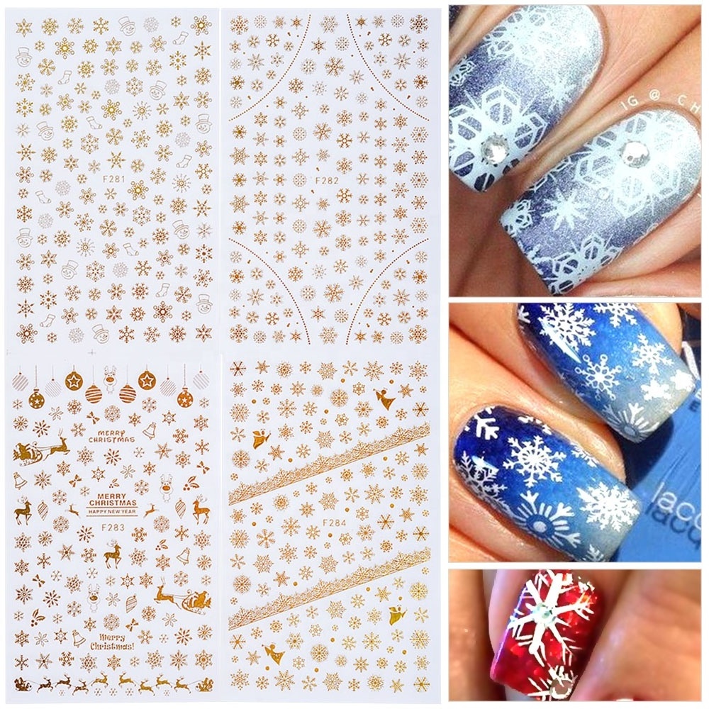 Misscheering  Christmas Series  Nail Stickers Gold Silver White Blue Black  Mix Flowers Designs Printing Nail Art Decorations