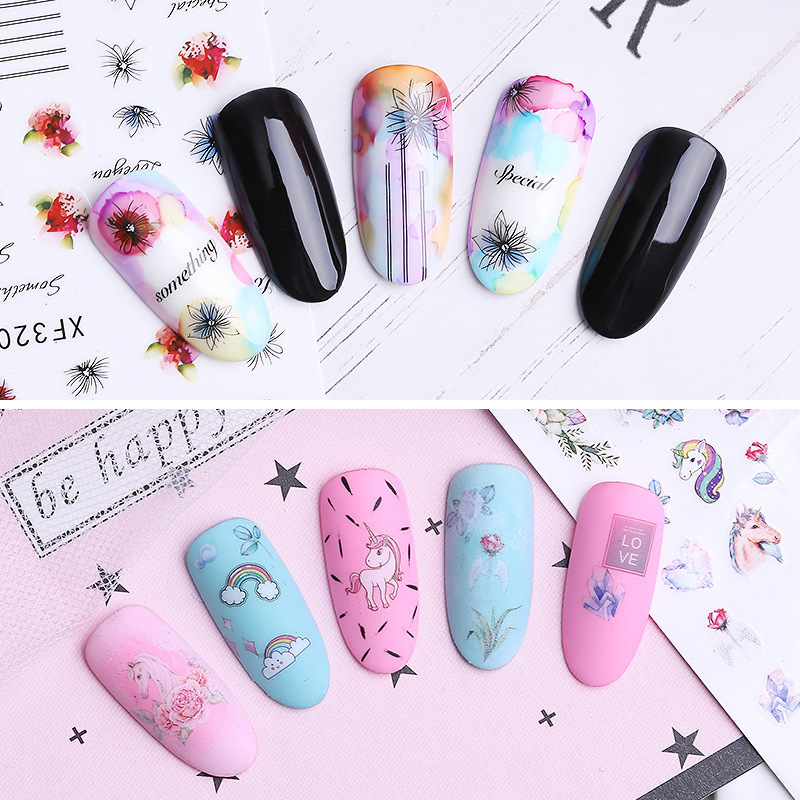 Misscheering  3D Nail Sticker Summer Flower Flamingo Design Stickers for Nails Adhesive DIY gel Nail stickers