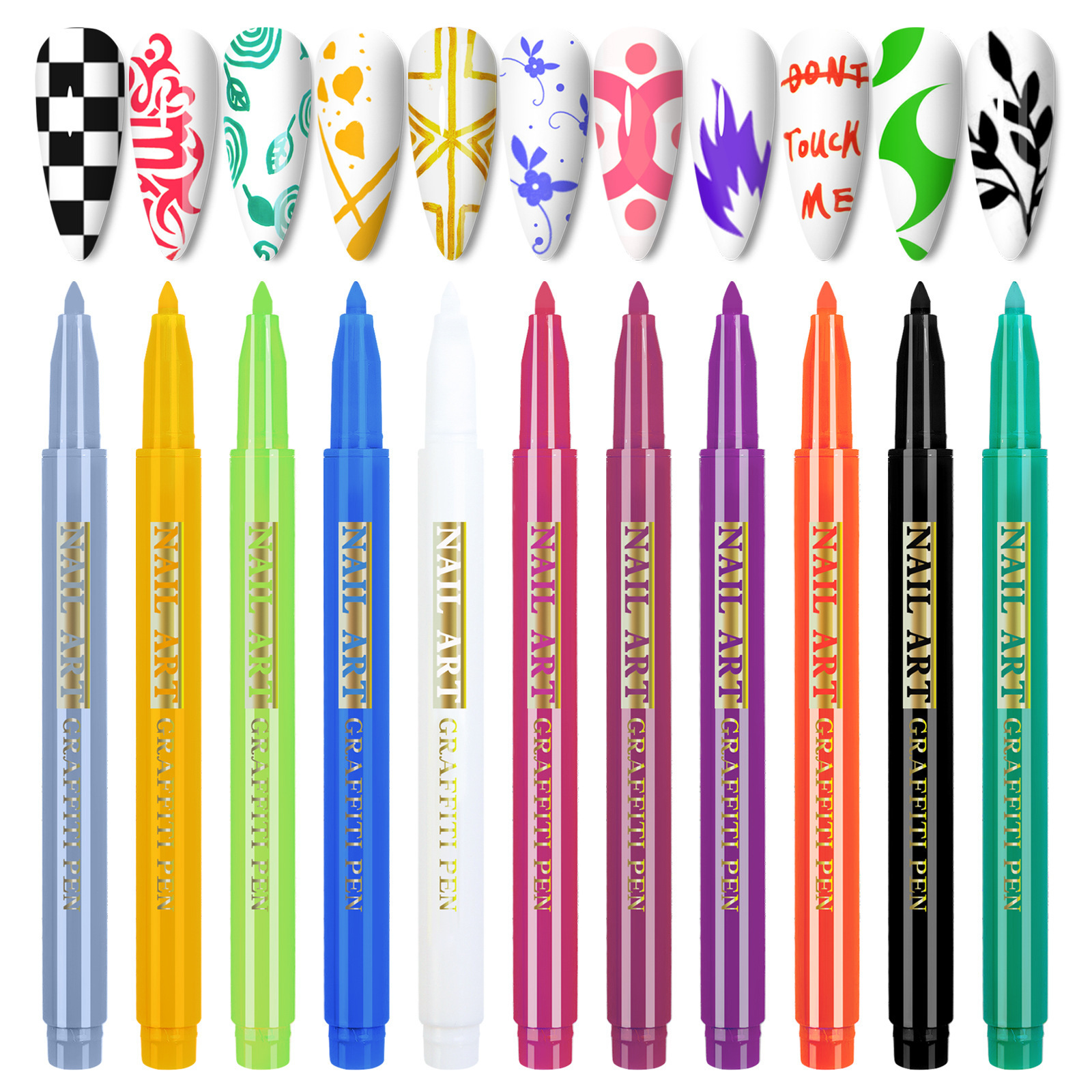 Misscheering Acrylic Gel Design 3D Paint Tube Nail Art Pen 12 Colors Nail Polish False tips Drawing one step Pen