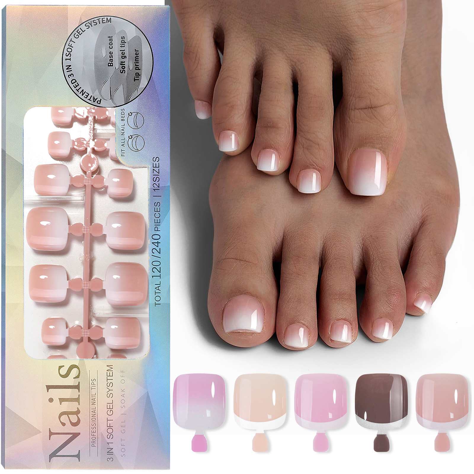 Misscheering 120Pcs False Toe Nail Tips Short Square Matte Clear Soft Artificial Toenail Extension Foot For Salon Pedicure Tools