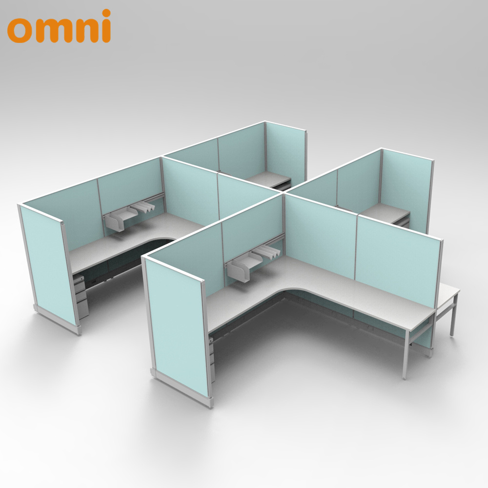 Modular Office 4 Person Workstation Cubicle Furniture with Glass Partition