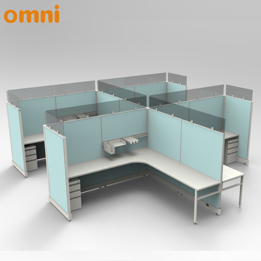 Modular Office 4 Person Workstation Cubicle Furniture with Glass Partition