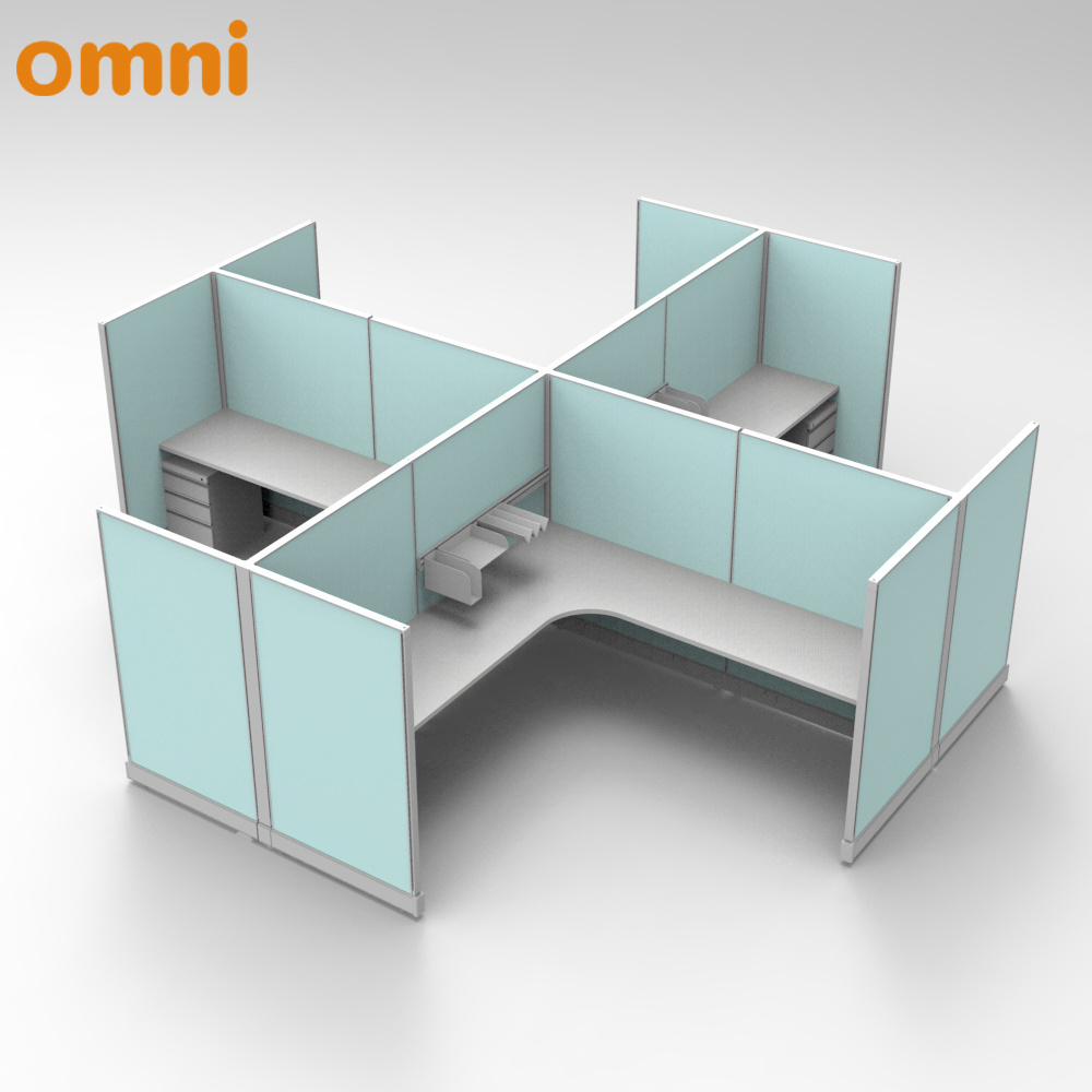 Modular Office 4 Person Workstation Cubicle Furniture with Glass Partition