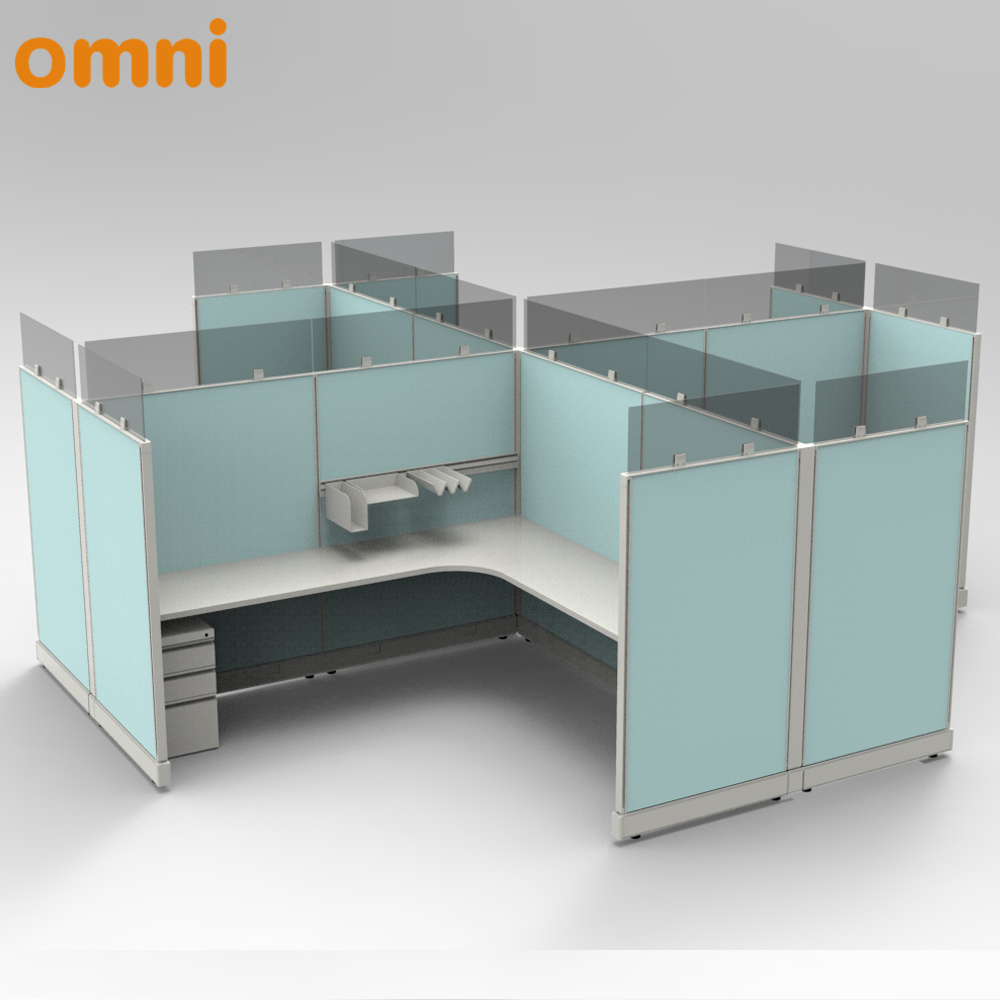 Modular Office 4 Person Workstation Cubicle Furniture with Glass Partition