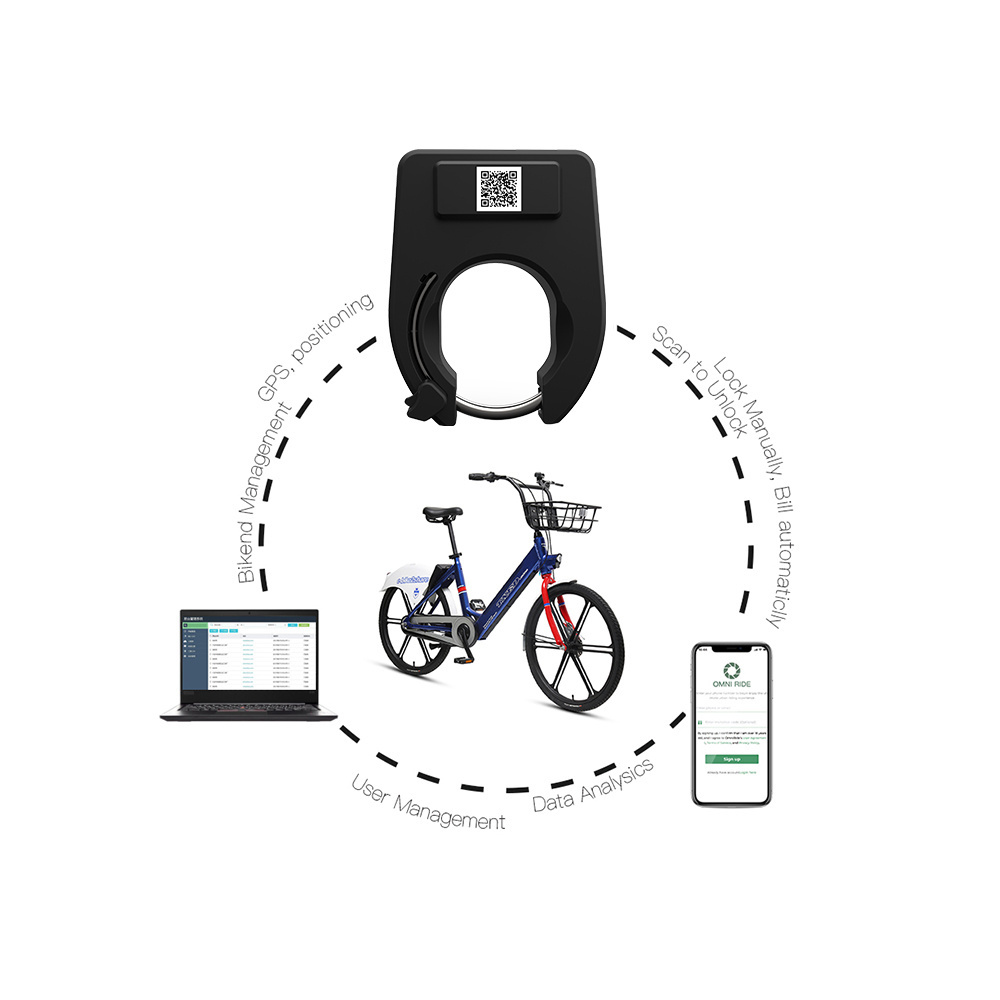 OM092301 Rental Software And App Bicycle GPS Iot Cycle Locks Tracking Smart Lock For Sharing Business BLE 2G/4G Controlled