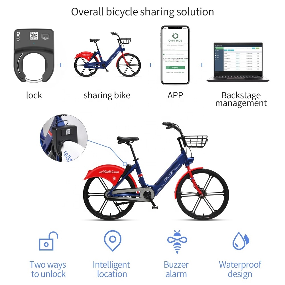 Custom Stationless City E-bike QR Code Unlock GPS RFID Bike 4G Rental Bike Lock