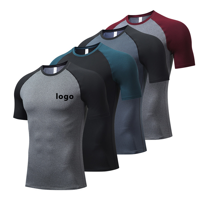 wholesale plain blank 88 polyester 12 spandex color block fitted raglan sleeve t shirt for men high quality