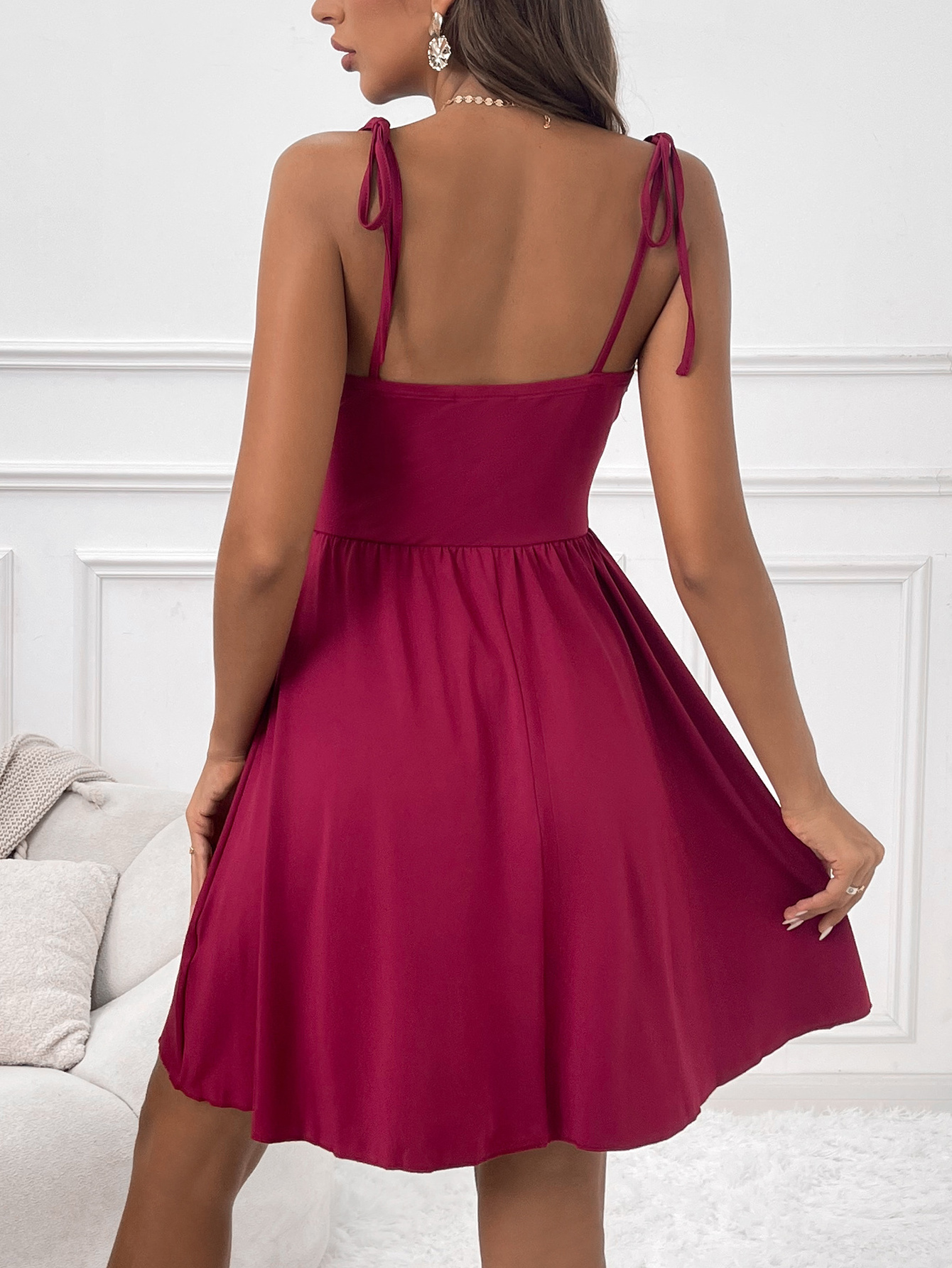 Summer Sleeveless Backless High Waist Plain Satin Party Slip Mini Dress For Women