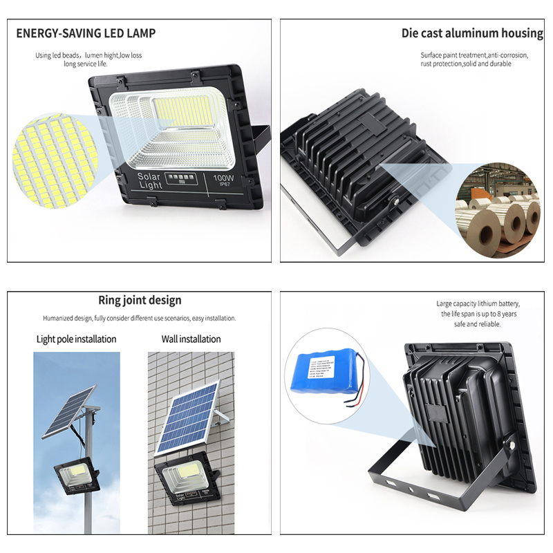 Omsen Home Led Street Garden Solar Flood Light 1000W Lights Outdoor Solar Power Lamp Floodlight 2500 Lumens Lighting  Waterproof