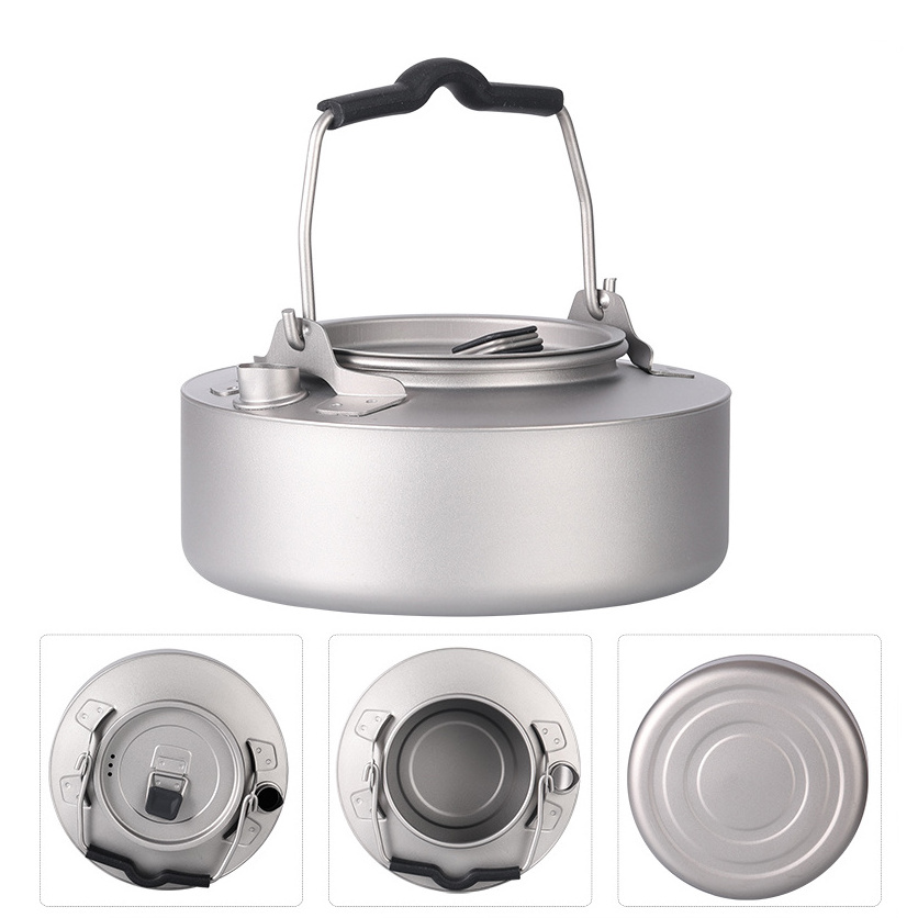 600ml 1000ml Titanium Kettle Camping Teapot Big Capacity Coffee Pot Cookware Kitchen Set