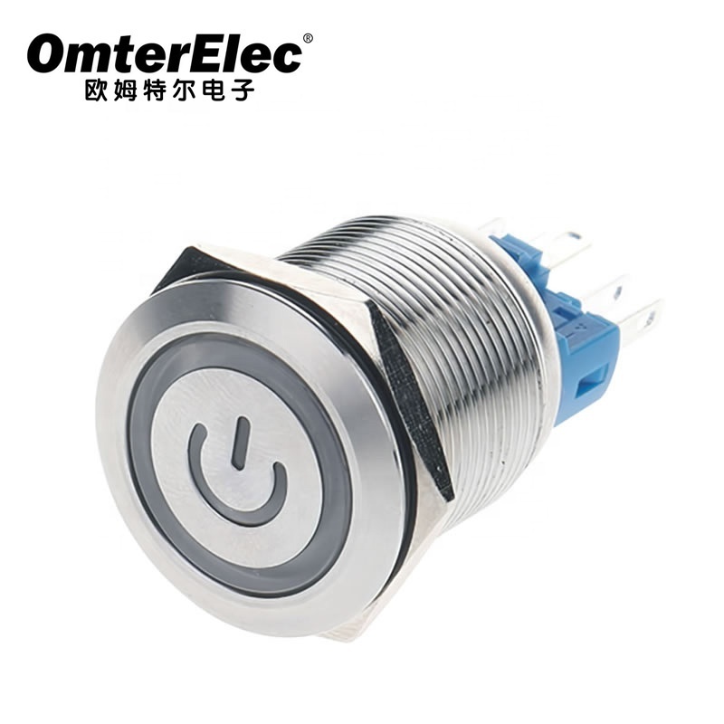 25A single pole ring type Domed actuator ring illuminated momentary metal push button switch