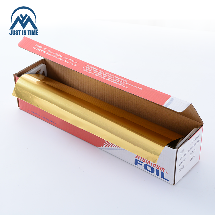 Paper Packaging Household Aluminium Foil Roll Food Grade 8011 Aluminum Foil 45cm Gold Color Customize Soft Printed Free Offer