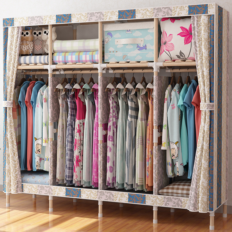 Solid Wooden Cloth Cabinet Wardrobe Fully assembled mobile wardrobe closet Foldable Fabric Cupboard Kids Canvas Portable Closet