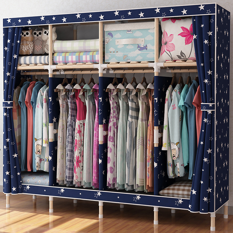 Solid Wooden Cloth Cabinet Wardrobe Fully assembled mobile wardrobe closet Foldable Fabric Cupboard Kids Canvas Portable Closet