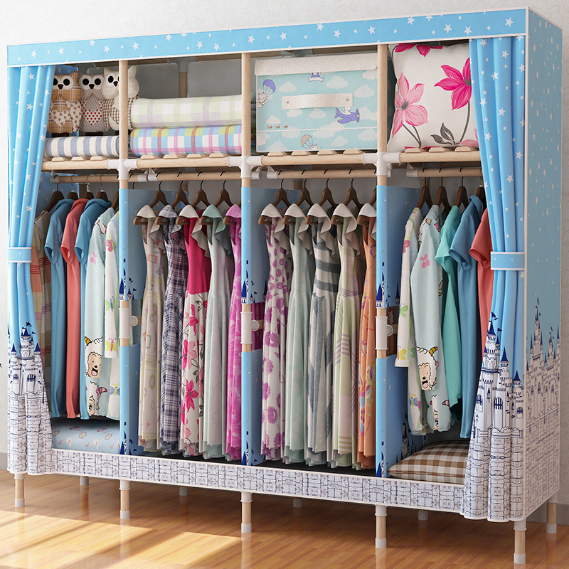 Solid Wooden Cloth Cabinet Wardrobe Fully assembled mobile wardrobe closet Foldable Fabric Cupboard Kids Canvas Portable Closet