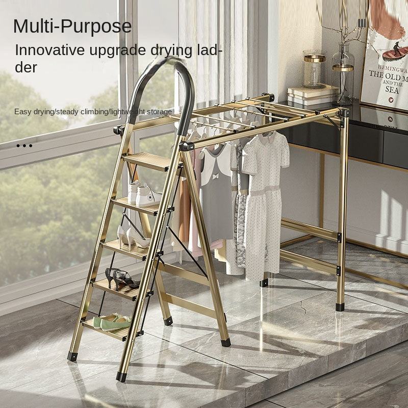 Household retractable foldable herringbone ladder thickened climbing ladder clothes hanger